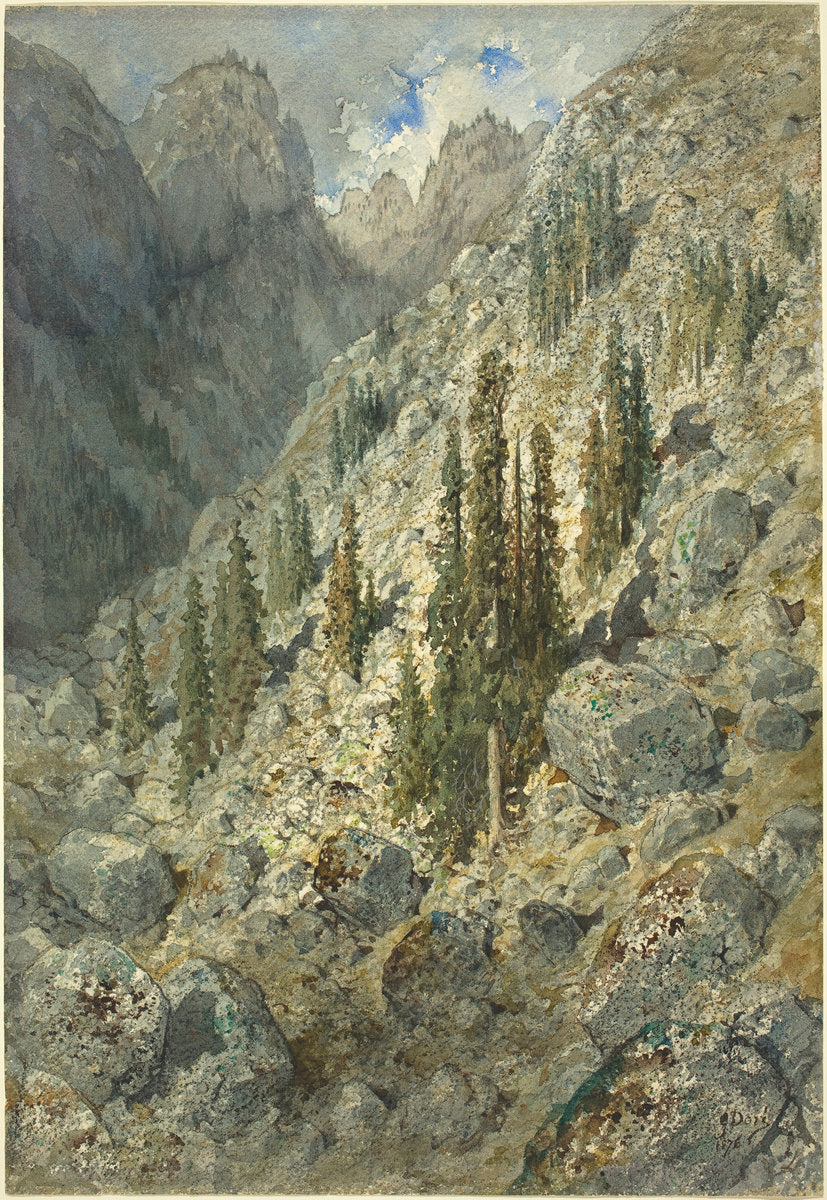 An Alpine Valley with Trees and Boulders by Gustave Doré (French, 1832 - 1883), 16X12"(A3)Poster Print