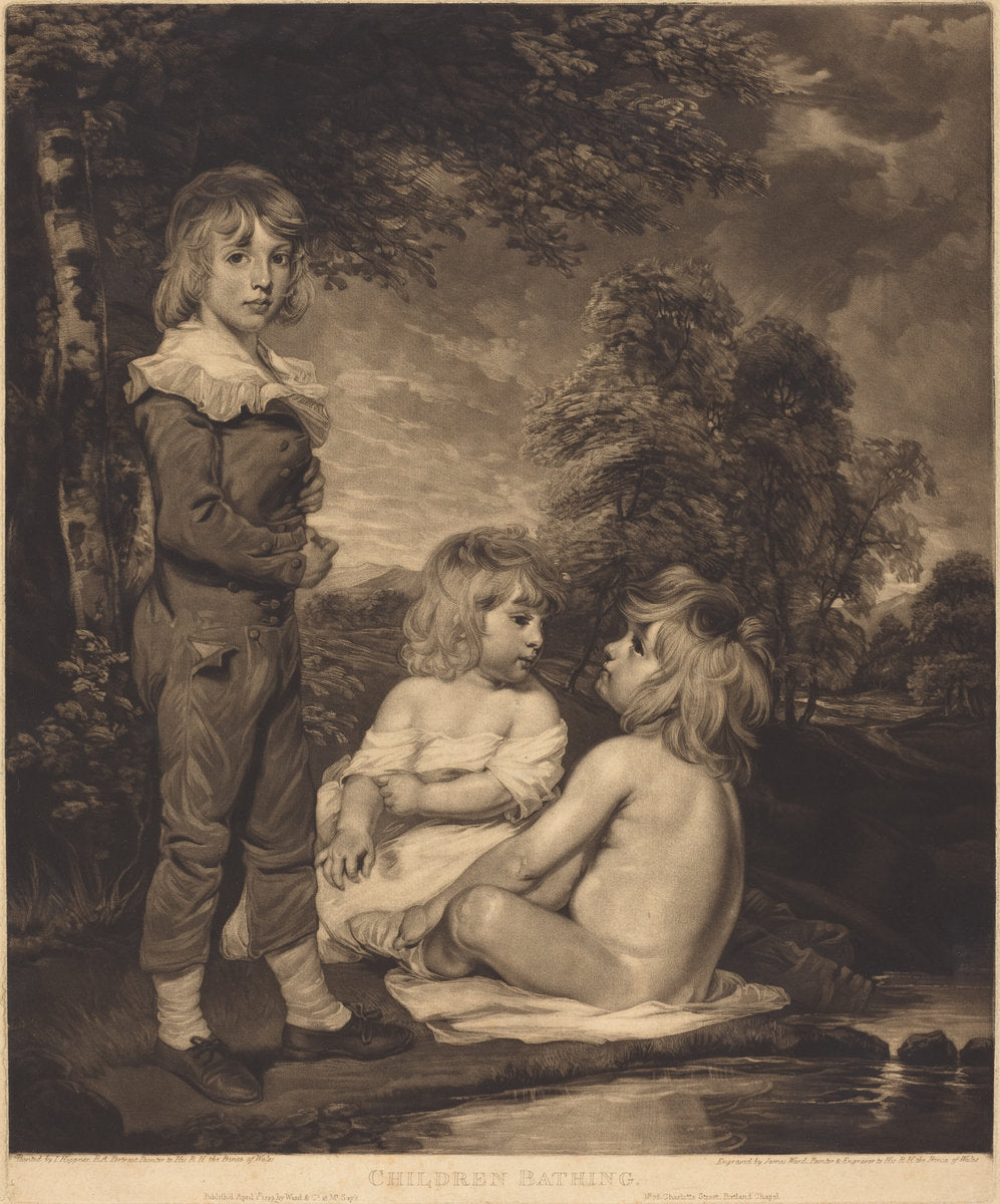 Children Bathing (The Hoppner Children) by James Ward after John Hoppner (British, 1769 - 1859), 16X12"(A3)Poster Print