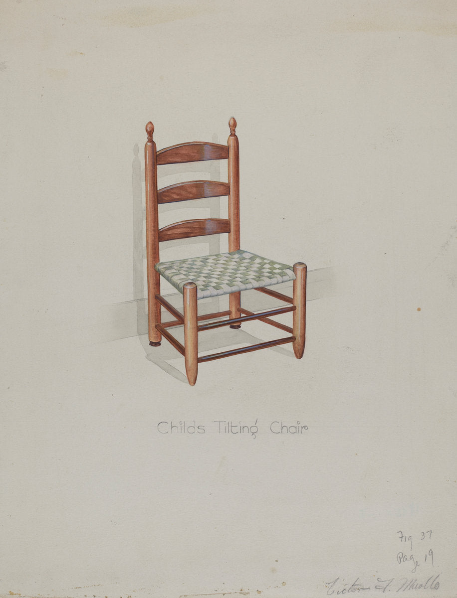 Shaker Three Slat Titlting Chair by Victor F. Muollo (American, active c. 1935), 16X12"(A3)Poster Print