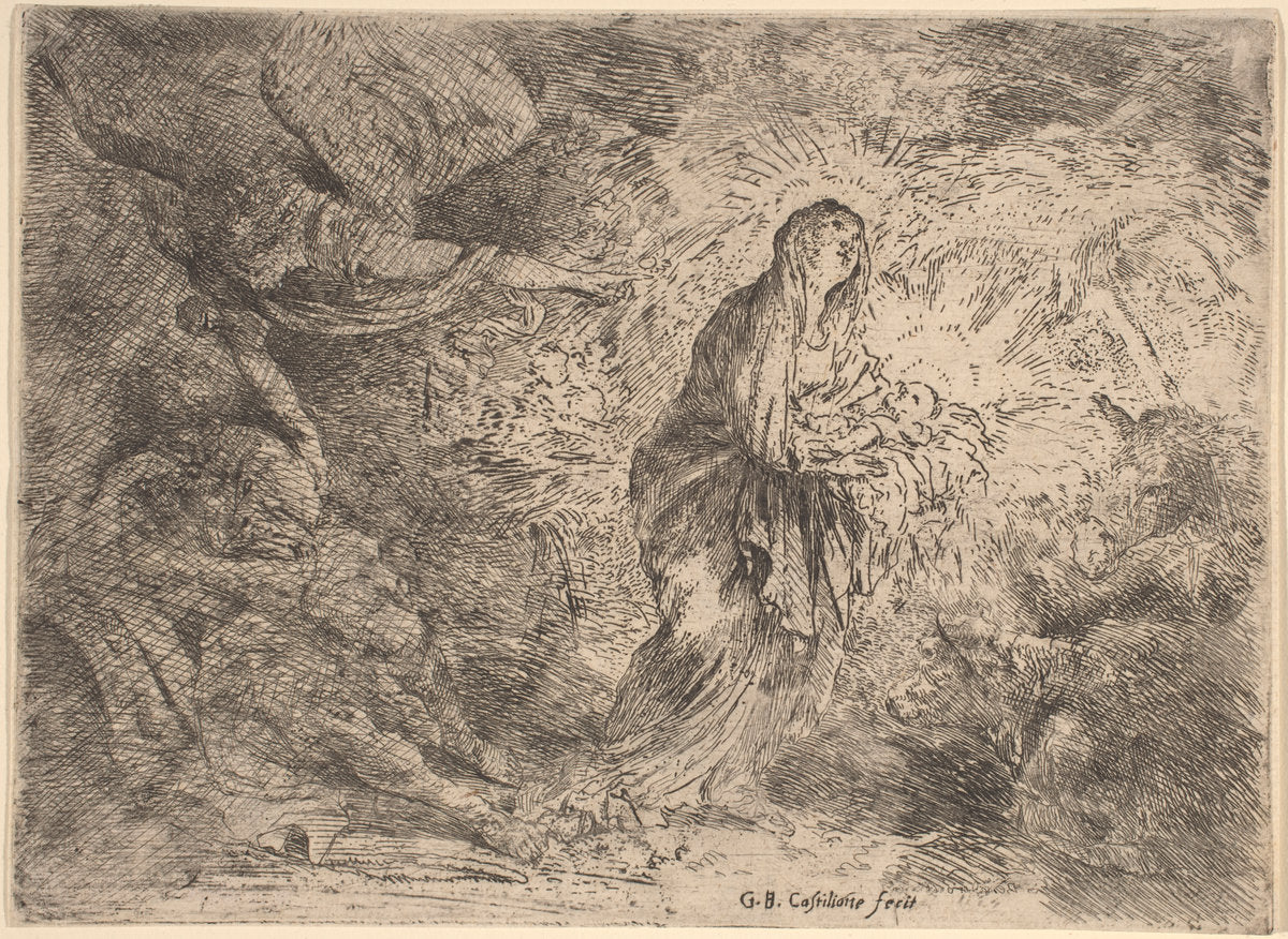 Joseph Awakened by the Angel by Giovanni Benedetto Castiglione (Italian, 1609 or before - 1664), 16X12"(A3)Poster Print