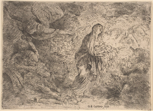 Joseph Awakened by the Angel by Giovanni Benedetto Castiglione (Italian, 1609 or before - 1664), 16X12"(A3)Poster Print