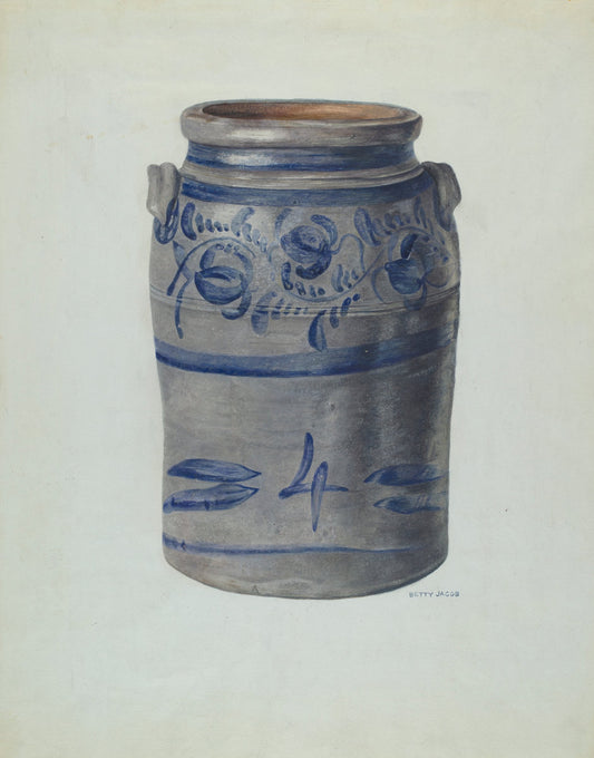 4 Gal Crock by Betty Jacob (American, active c. 1935), 16X12"(A3)Poster Print