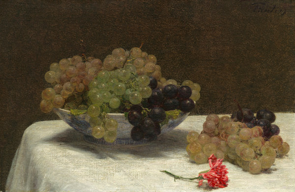 Still Life with Grapes and a Carnation by Henri Fantin-Latour (French, 1836 - 1904), 16X12"(A3)Poster Print
