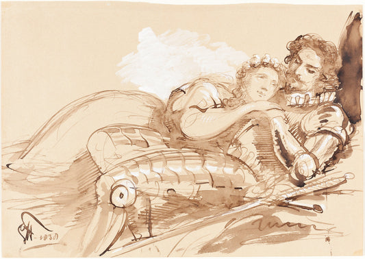 A Maiden Embraced by a Knight in Armor by Sir George Hayter (British, 1792 - 1871), 16X12"(A3)Poster Print