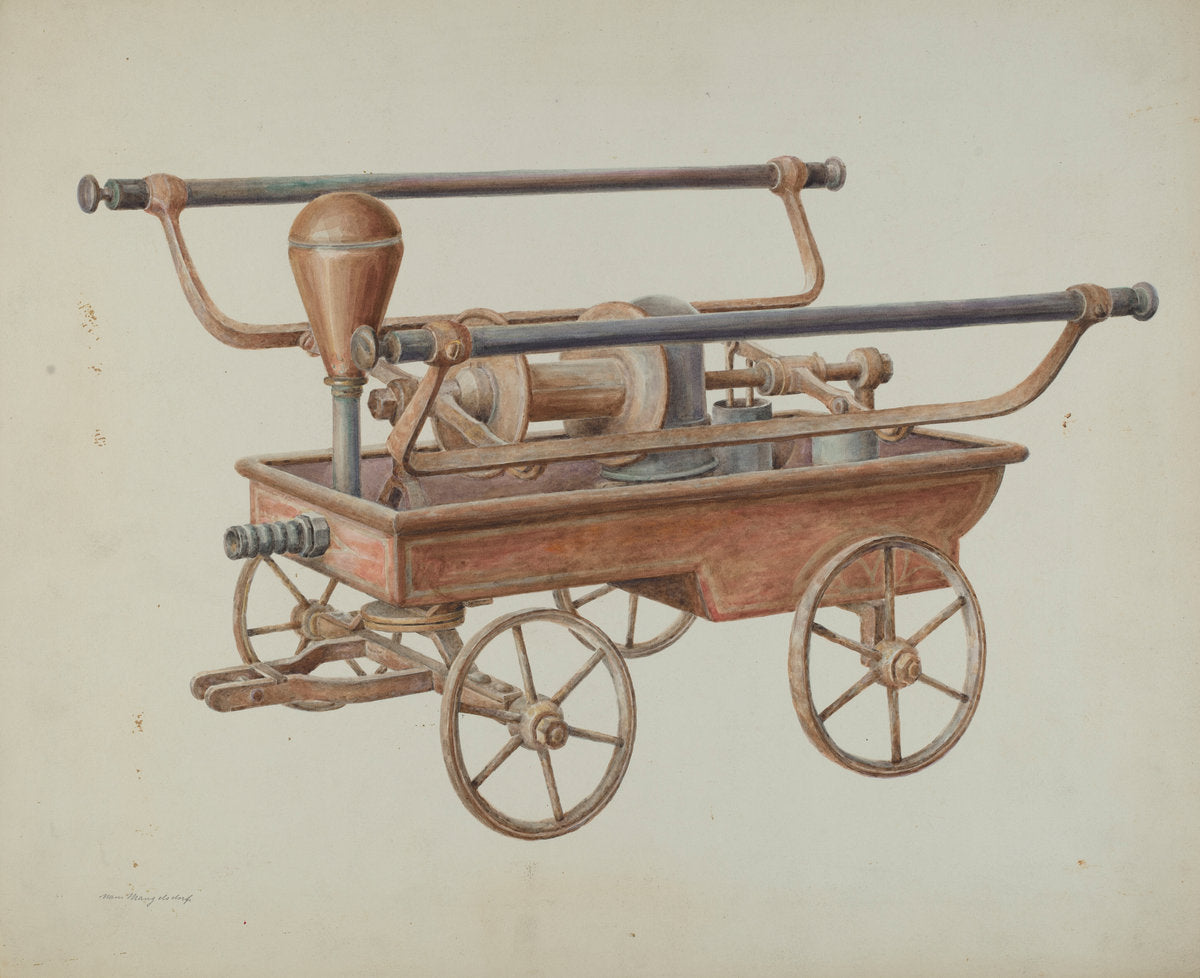 Hand Operated Fire Pump by Hans Mangelsdorf (American, active c. 1935), 16X12"(A3)Poster Print
