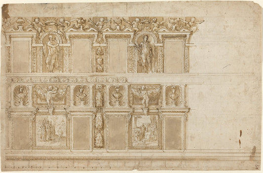 A Palatial Wall Ornamented with Sculptures and Paintings by Andrea Semino (Genoese, 1526? - 1594), 16X12"(A3)Poster Print