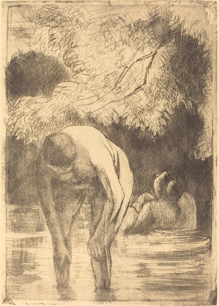 Two Women Bathing (Les deux baigneuses) by Camille Pissarro (French, 1830 - 1903), 16X12"(A3)Poster Print