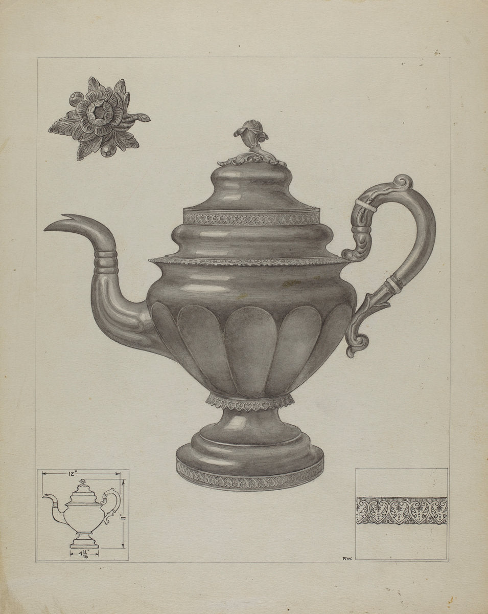 Silver Teapot by Paul Ward (American, active c. 1935), 16X12"(A3)Poster Print