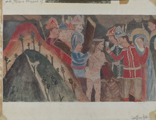 Station of the Cross No. 10: "Jesus is Stripped of His Garments" by Geoffrey Holt (American, active c. 1935), 16X12"(A3)Poster Print
