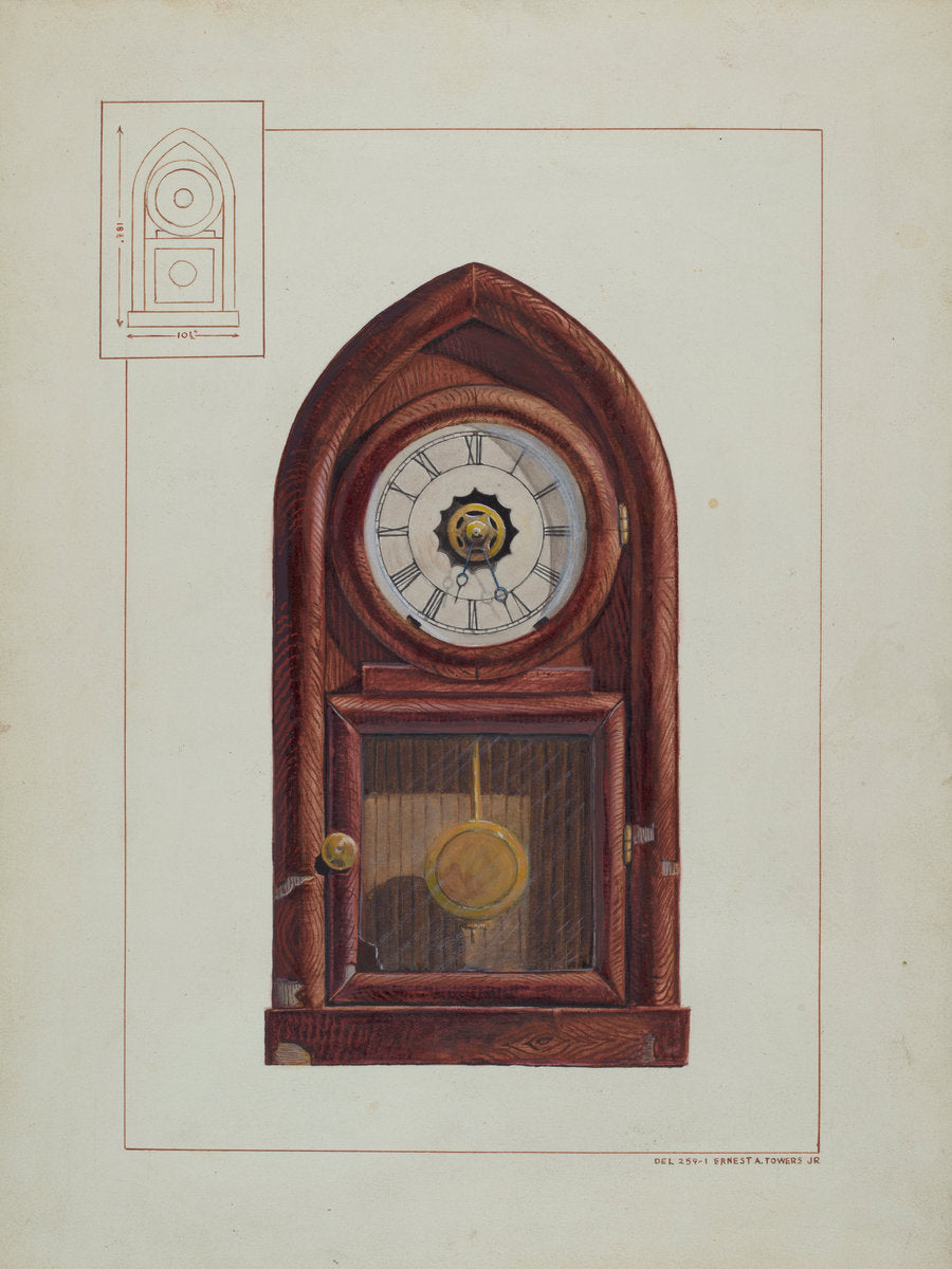 Mantel Clock by Ernest A. Towers, Jr. (American, active c. 1935), 16X12"(A3)Poster Print