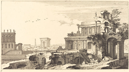 Landscape with Classical Ruins by Sébastien Le Clerc I (French, 1637 - 1714), 16X12"(A3)Poster Print