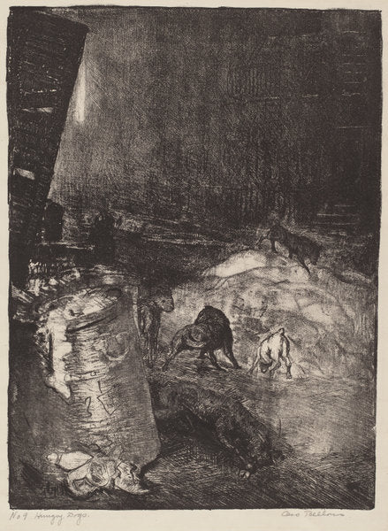 Hungry Dogs, second stone by George Bellows (American, 1882 - 1925), 16X12"(A3)Poster Print