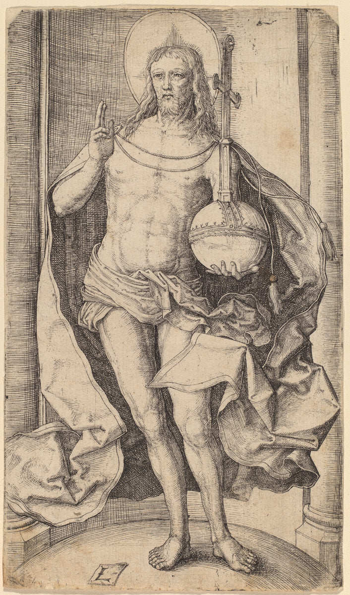 The Savior Standing with the Globe and Cross in His Left Hand by Lucas van Leyden (Netherlandish, 1489/1494 - 1533), 16X12"(A3)Poster Print