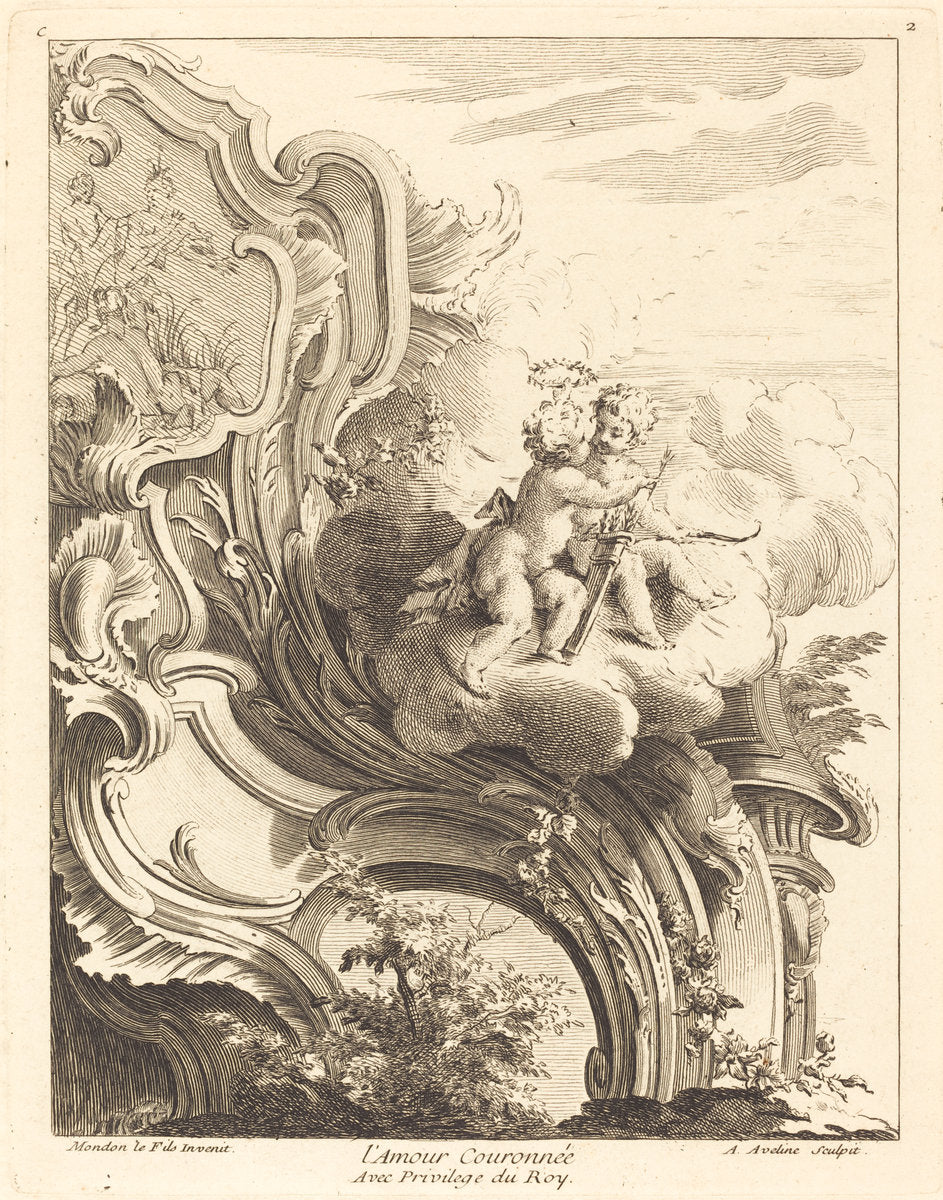 L'Amour Couronnée by Antoine Aveline after Jean Mondon (French, 1691 - 1743), 16X12"(A3)Poster Print