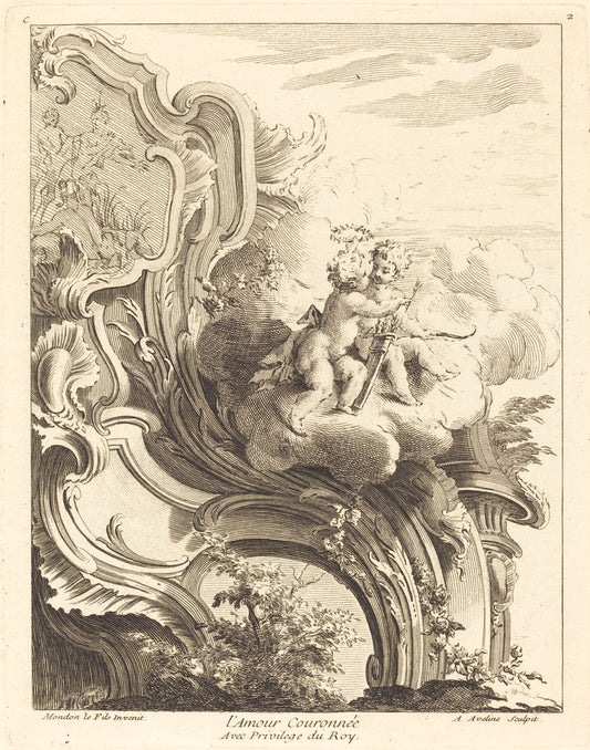 L'Amour Couronnée by Antoine Aveline after Jean Mondon (French, 1691 - 1743), 16X12"(A3)Poster Print
