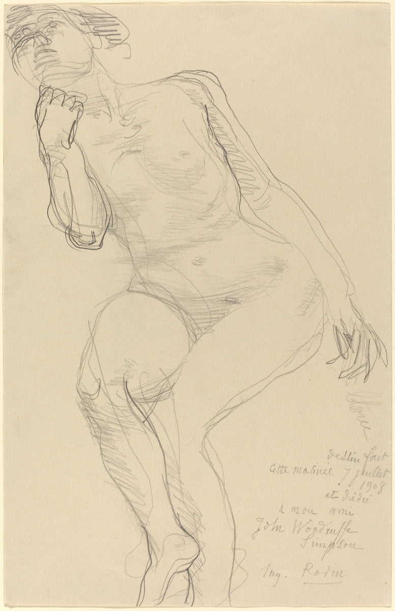 Seated Female Nude Leaning to the Left by Auguste Rodin (French, 1840 - 1917), 16X12"(A3)Poster Print