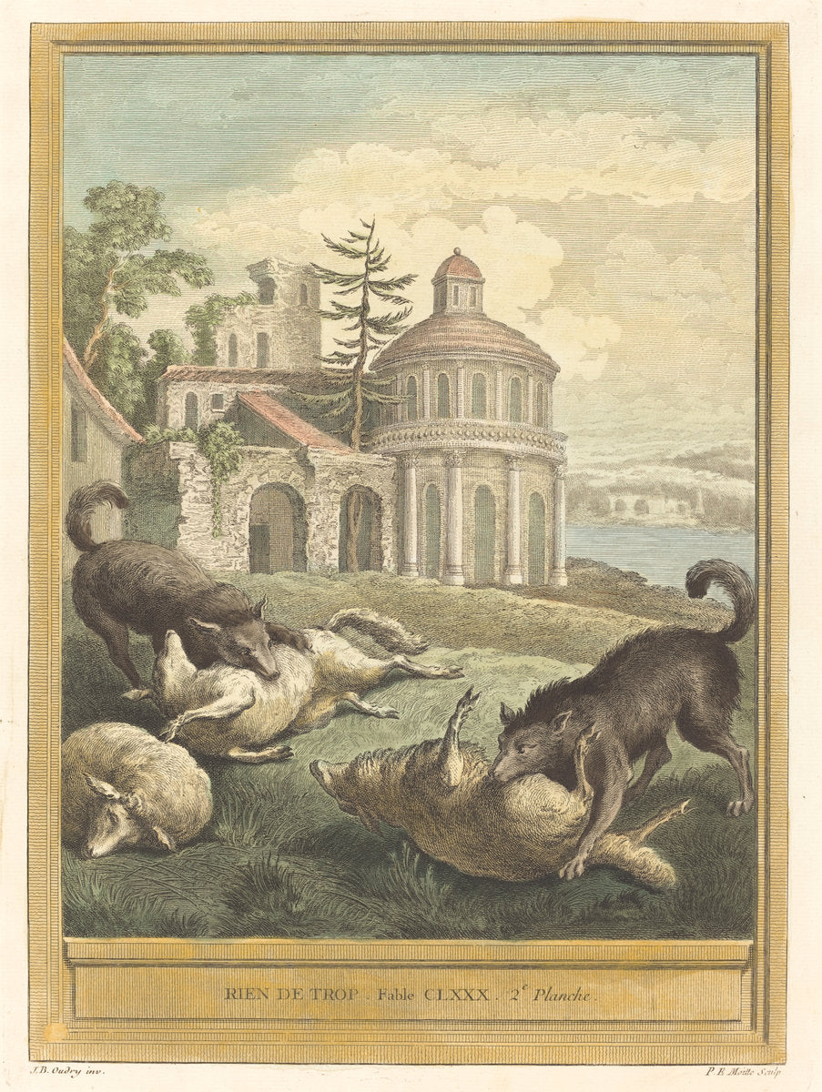 Rien de trop (Nothing in Excess) by Pierre Etienne Moitte after Jean-Baptiste Oudry (French, 1722 - 1780), 16X12"(A3)Poster Print