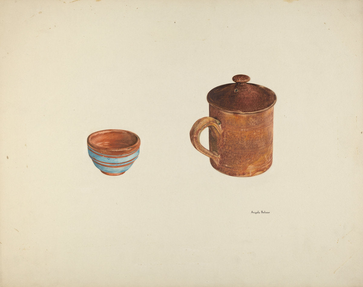 Zoar Dish and Coffee and Cider Cup w/ Lid by Angelo Bulone (American, active c. 1935), 16X12"(A3)Poster Print