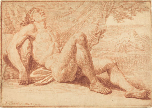 A Reclining Male Nude by Bernard Picart (French, 1673 - 1733), 16X12"(A3)Poster Print