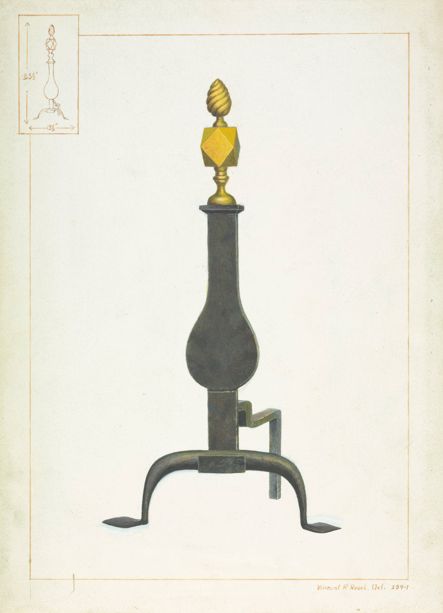 Cast Iron and Brass Andiron by Vincent P. Rosel (American, active c. 1935), 16X12"(A3)Poster Print