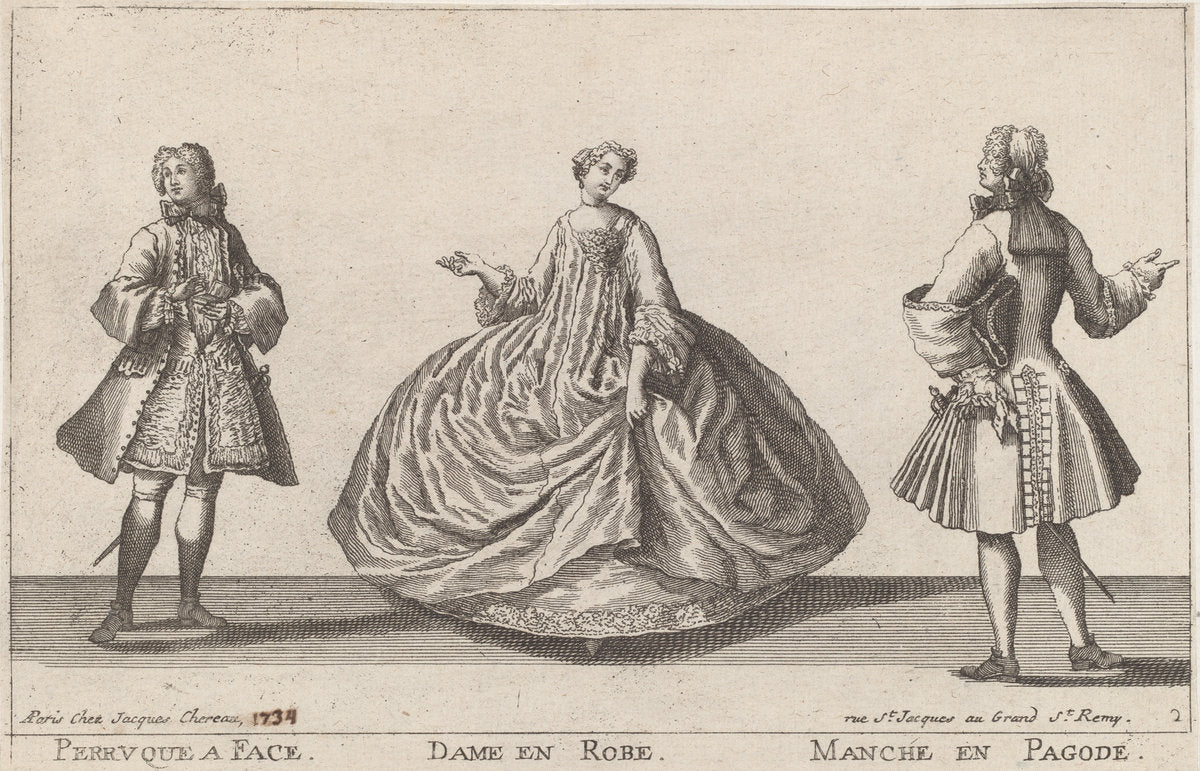 Perruque à Face/Dame en Robe/Manche en Pagode by published by Jacques Chéreau (French, 1688 - 1776), 16X12"(A3)Poster Print
