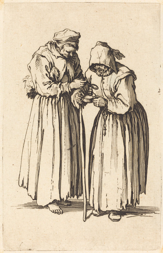 Two Beggar Women by Jacques Callot (French, 1592 - 1635), 16X12"(A3)Poster Print
