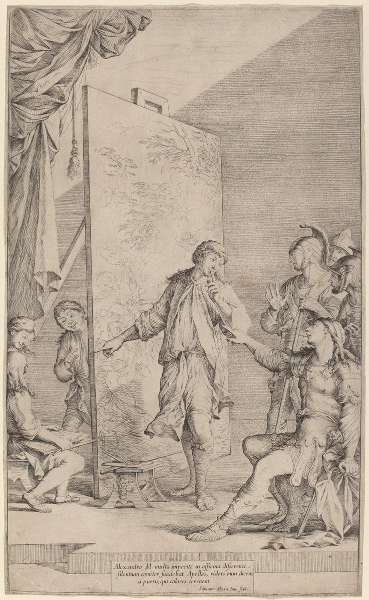 Alexander in the Studio of Apelles by Salvator Rosa (Italian, 1615 - 1673), 16X12"(A3)Poster Print