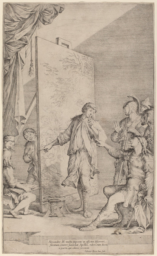 Alexander in the Studio of Apelles by Salvator Rosa (Italian, 1615 - 1673), 16X12"(A3)Poster Print
