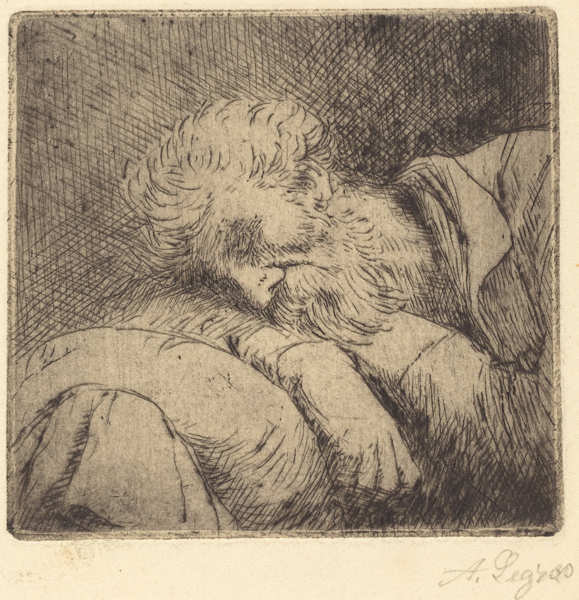 Sleeping Beggar (Mendiant endormi) by Alphonse Legros (French, 1837 - 1911), 16X12"(A3)Poster Print