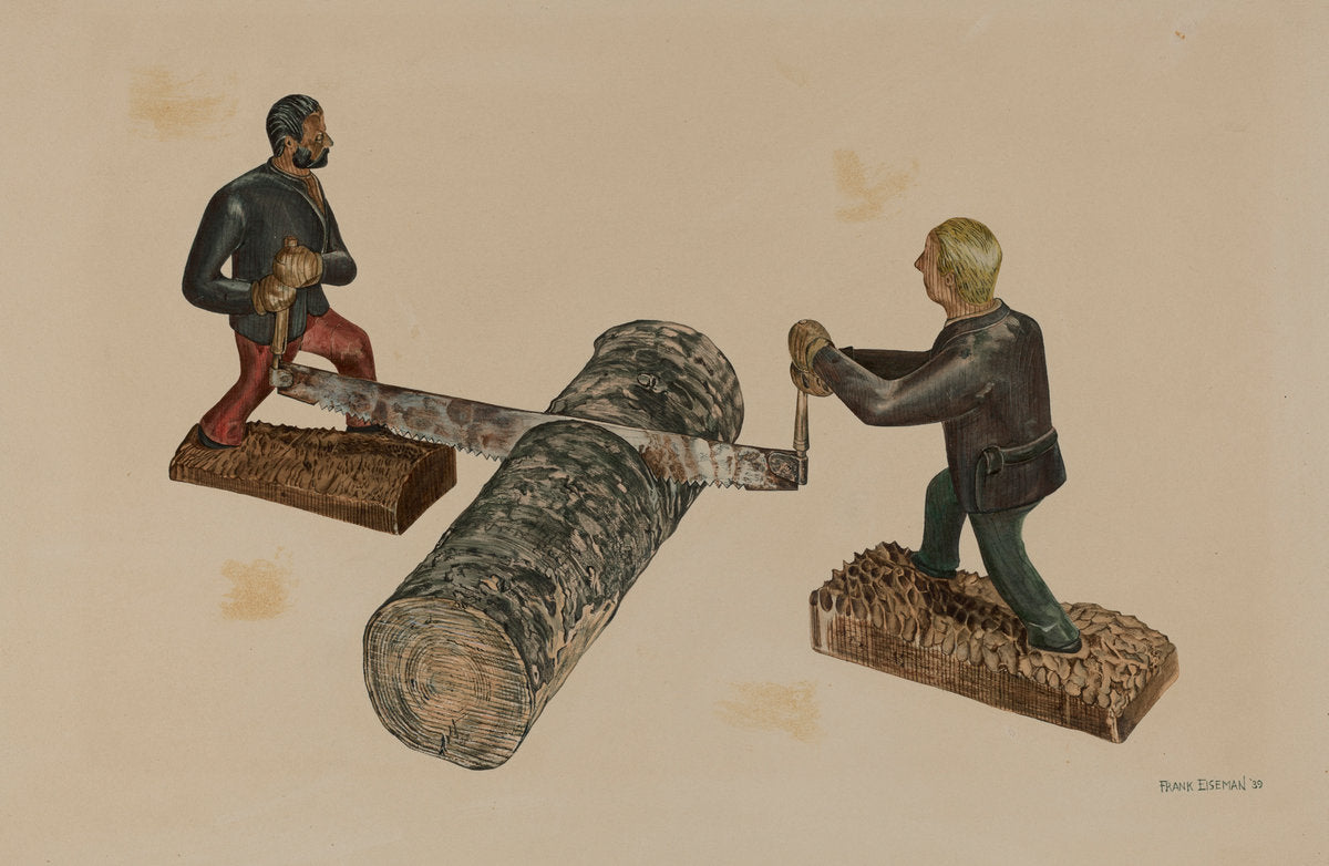 Lumberjacks Sawing a Log by Frank Eiseman (American, active c. 1935), 16X12"(A3)Poster Print