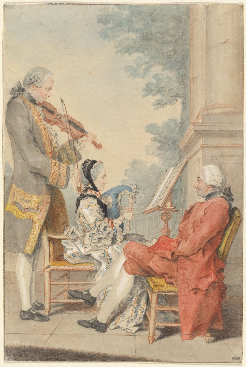 Monsieur and Madame Blizet with Monsieur Le Roy the Actor by Louis Carrogis, called Carmontelle (French, 1717 - 1806), 16X12"(A3)Poster Print