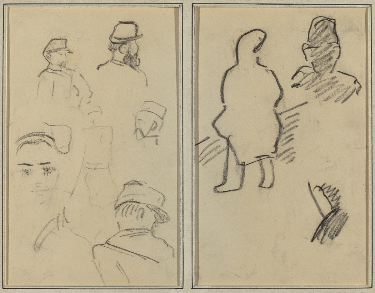 Five Studies of Soldiers and a Woman's Face; Two Figures [recto] by Paul Gauguin (French, 1848 - 1903), 16X12"(A3)Poster Print