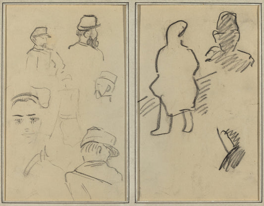 Five Studies of Soldiers and a Woman's Face; Two Figures [recto] by Paul Gauguin (French, 1848 - 1903), 16X12"(A3)Poster Print
