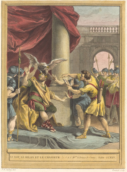 Le roi, le milan, et le chasseur (The King, the Kite, and the Hunter) by Benoît-Louis Prévost after Jean-Baptiste Oudry (French, c. 1735 - 1804), 16X12"(A3)Poster Print