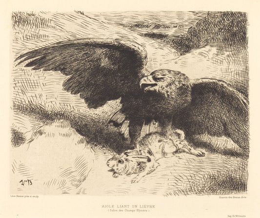 Aigle Liant un Lièvre (An Eagle Pouncing on a Hare) by Léon Bonnat (French, 1833 - 1922), 16X12"(A3)Poster Print