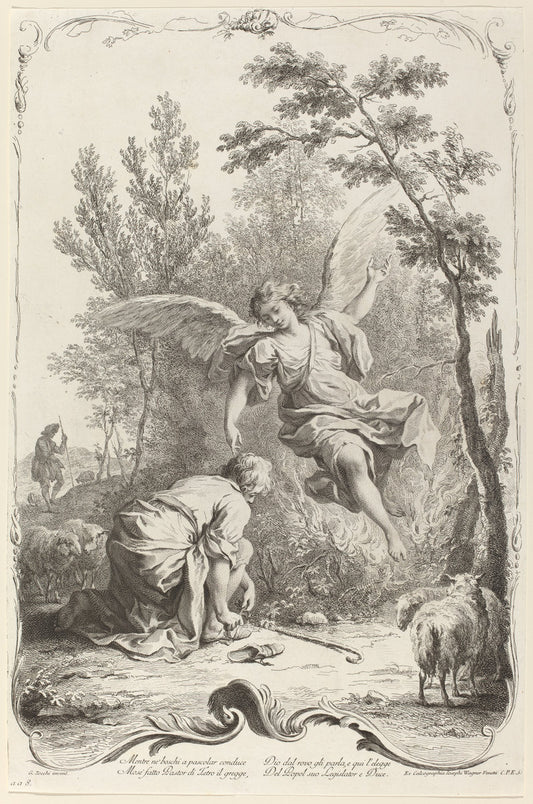Moses and the Burning Bush by Joseph Wagner (publisher) after Giuseppe Zocchi (German, 1706 - 1780), 16X12"(A3)Poster Print