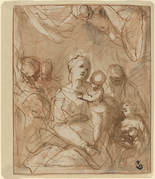 The Virgin and Infant Jesus with Saints by Hans Rottenhammer (German, 1564 - 1625), 16X12"(A3)Poster Print