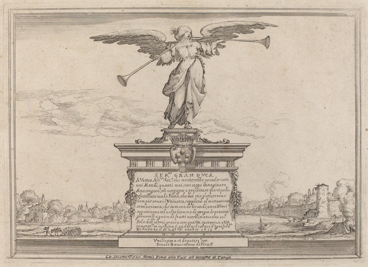 Dedication Page with Statue of Fama by Ercole Bazicaluva (Italian, c. 1610 - 1661 or after), 16X12"(A3)Poster Print