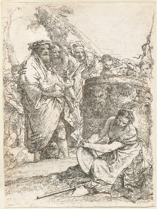 Magician and Other Figures before a Burning Altar with Skull and Bones by Giovanni Battista Tiepolo (Venetian, 1696 - 1770), 16X12"(A3)Poster Print