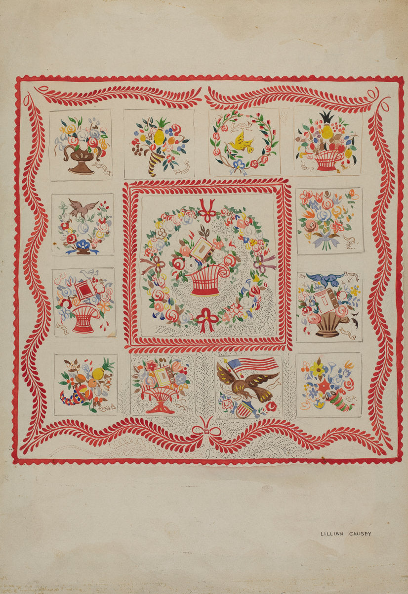 Quilt by Lillian Causey (American, active c. 1935), 16X12"(A3)Poster Print