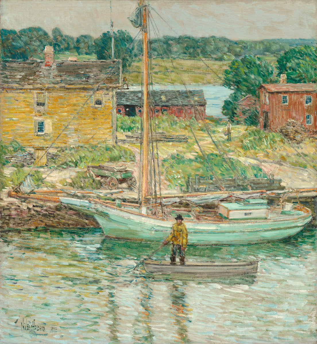 Oyster Sloop, Cos Cob by Childe Hassam (American, 1859 - 1935), 16X12"(A3)Poster Print
