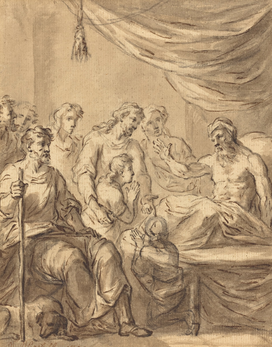 Jacob Allowing Benjamin to Go to Egypt with His Brothers by Sir James Thornhill (English, 1675 - 1734), 16X12"(A3)Poster Print
