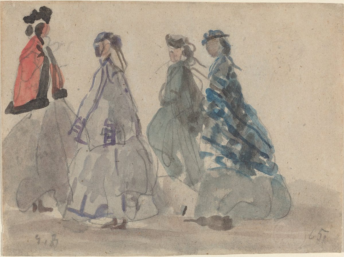 Four Women at Trouville by Eugène Boudin (French, 1824 - 1898), 16X12"(A3)Poster Print