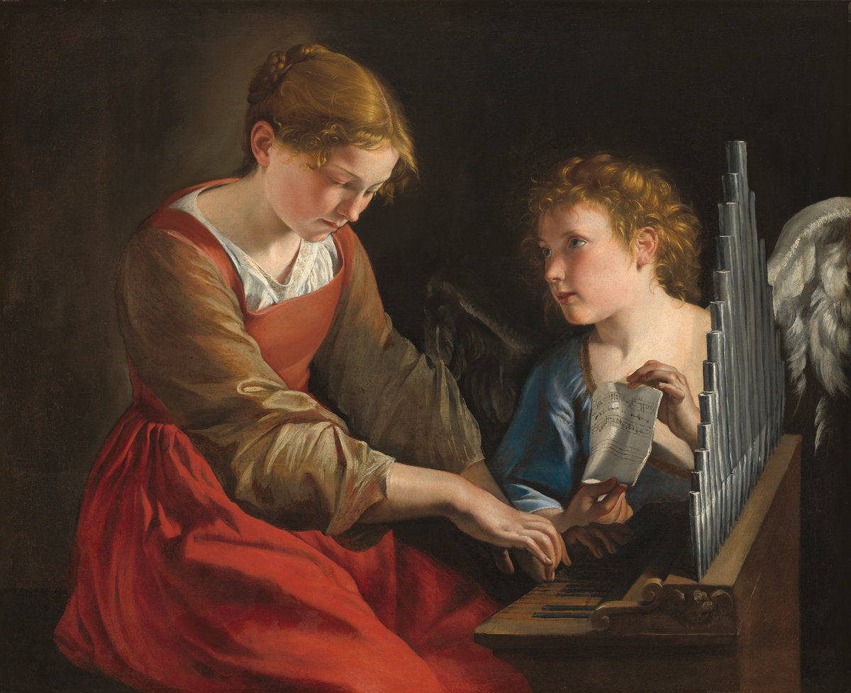 Saint Cecilia and an Angel by Orazio Gentileschi and Giovanni Lanfranco (Florentine, 1563 - 1639), 16X12"(A3)Poster Print