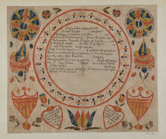 Pa. German Fraktur by Albert Levone (American, active c. 1935), 16X12"(A3)Poster Print