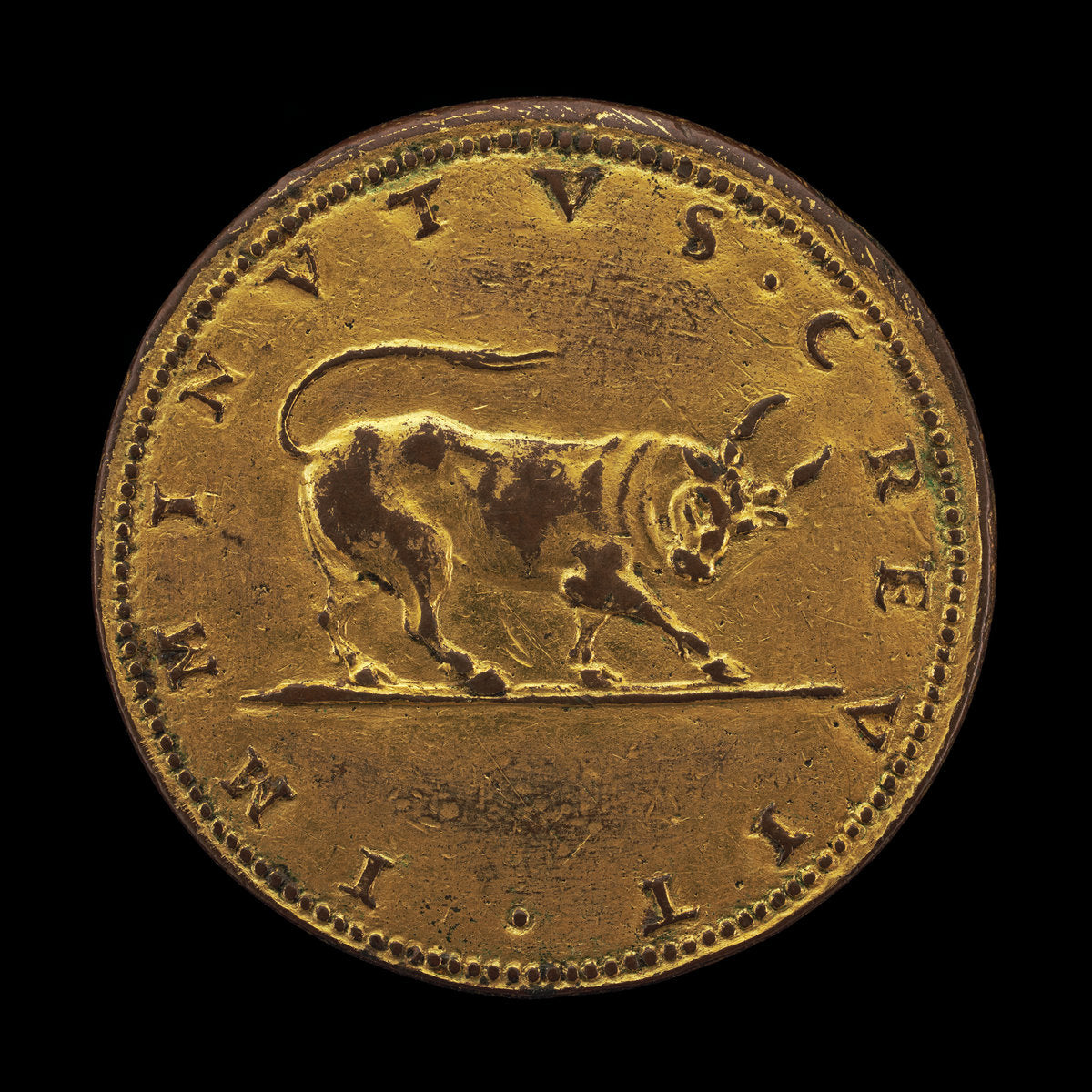 Charging Bull with Cut Horns [reverse] by Pier Paolo Galeotti (Florentine, c. 1520 - 1584), 16X12"(A3)Poster Print