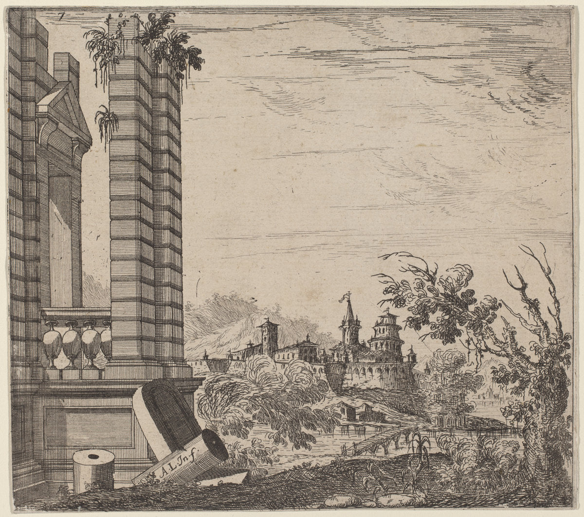 Landscape with Ruins by Attributed to Antonio Francesco Lucini (Italian, born c. 1610), 16X12"(A3)Poster Print