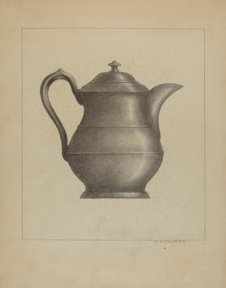 Pewter Pitcher by Sidney Liswood (American, active c. 1935), 16X12"(A3)Poster Print