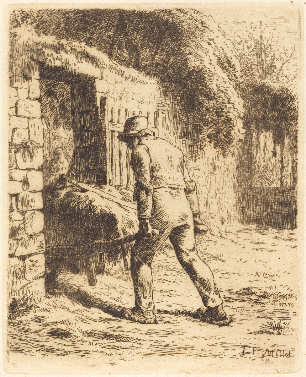 Man with Wheelbarrow (Le paysan rentrant du fumier) by Jean-François Millet (French, 1814 - 1875), 16X12"(A3)Poster Print