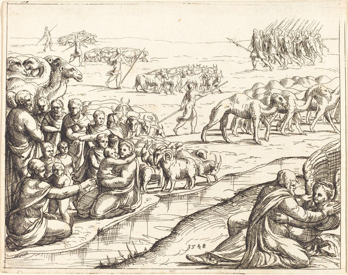 Jacob Wrestling with the Angel by Augustin Hirschvogel (German, 1503 - 1553), 16X12"(A3)Poster Print